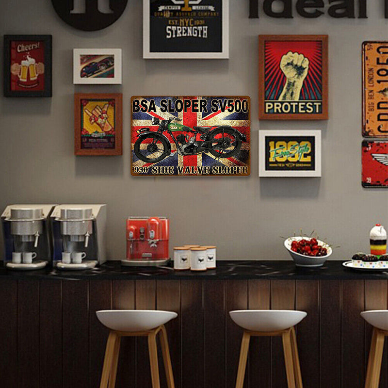 Retro Motorcycle Iron Painting Square Metal Sign Plaque Wall Posters Decor