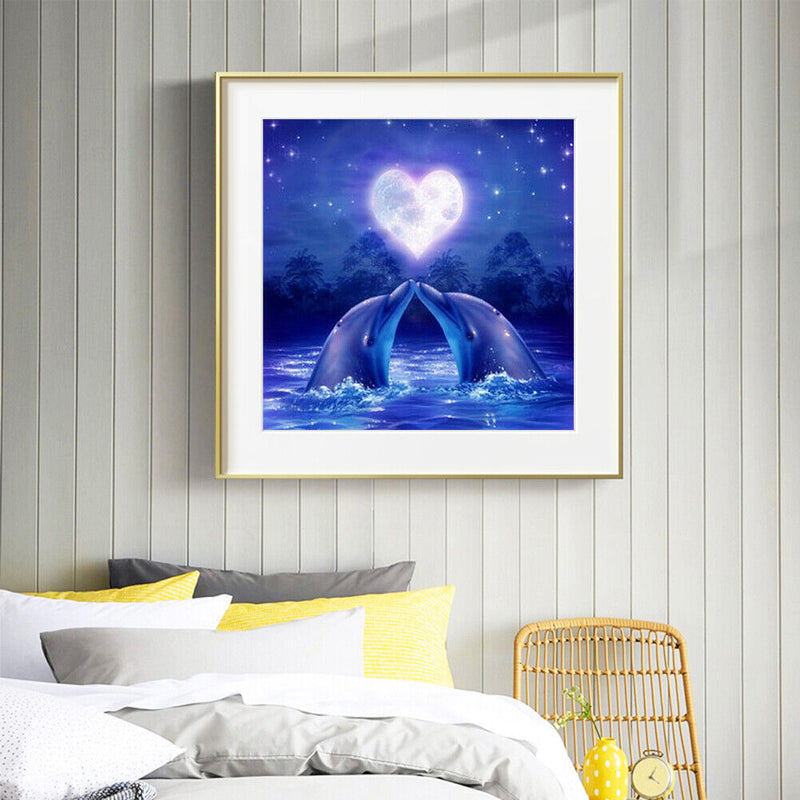 Garuru-Jidong Full Diamond Heart-shaped Moon and Dolphin Animal Series E459