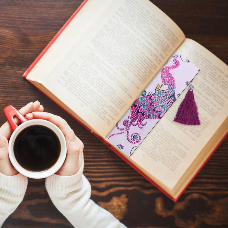 DIY Peafowl Special Shaped Diamond Painting Leather Tassel Bookmark Gift Newly