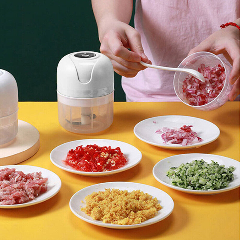 250ml Mini Electric Garlic Chopper Ginger Masher Vegetable Crusher (White)