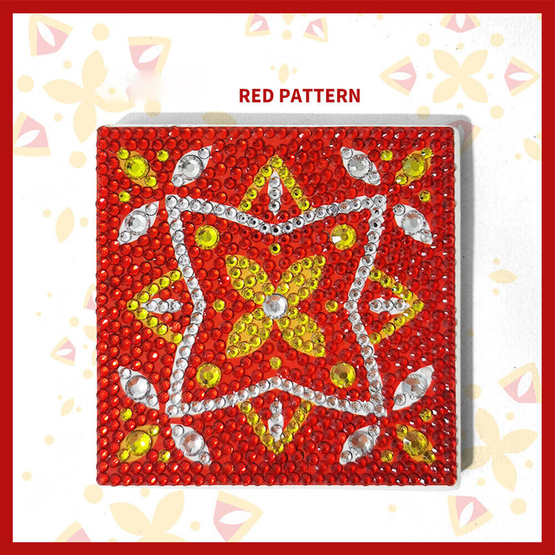 5D DIY Diamond Painting Kit Coaster Ceramics Insulation Cartoon Pad (Red)