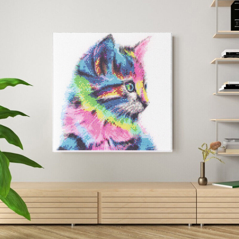 Full Round Drill Acrylic Diamond Painting Colored Cat Kit Rhinestones Pictu