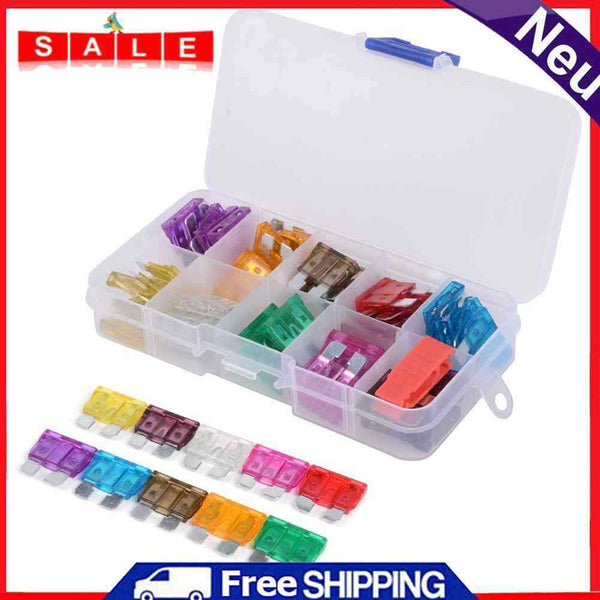 50pcs Assorted Medium Size Car Fuses Automotive Blade Fuse with Plastic Box+Clip