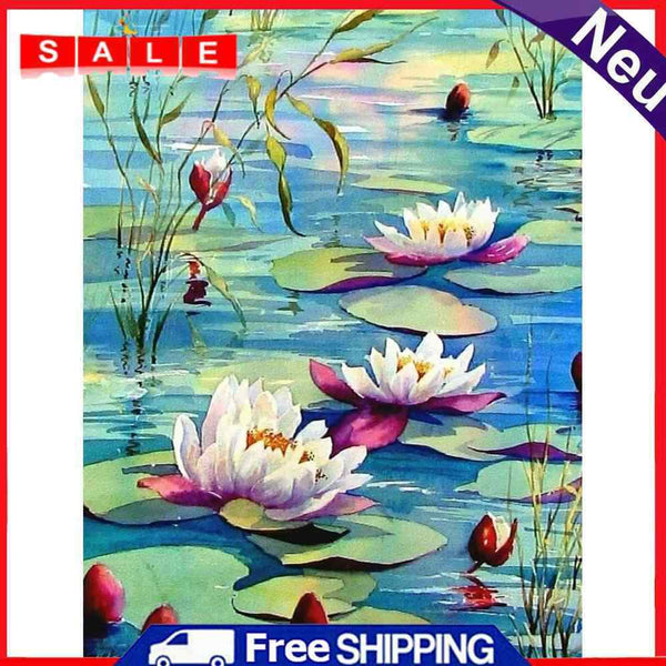 DIY Hand Painted Paint By Numbers Oil Canvas Pictures Lotus in Pond Ornament Kit