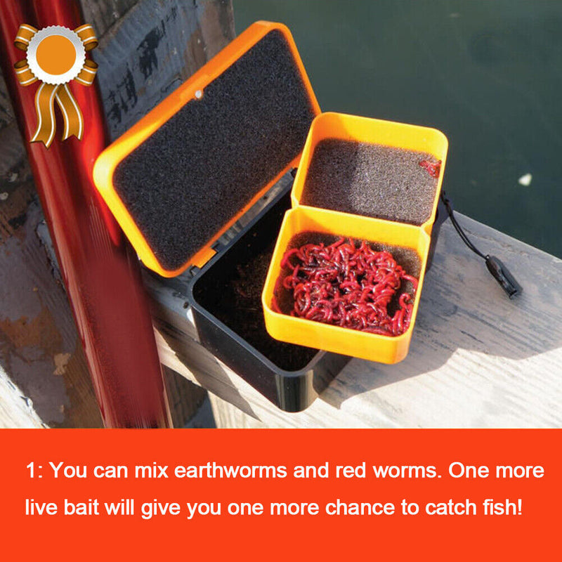 2 Compartments Live Bait Box Breathable Earthworm Red Worms Lure Storage Ca