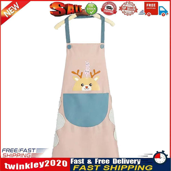 Printed Kitchen Apron Cute Women Non-woven Home Waterproof Pinafore (Pink) Newly