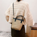 Women Fashion Bucket Straw Shoulder Bag Female PU Woven Totes Crossbody Handbags