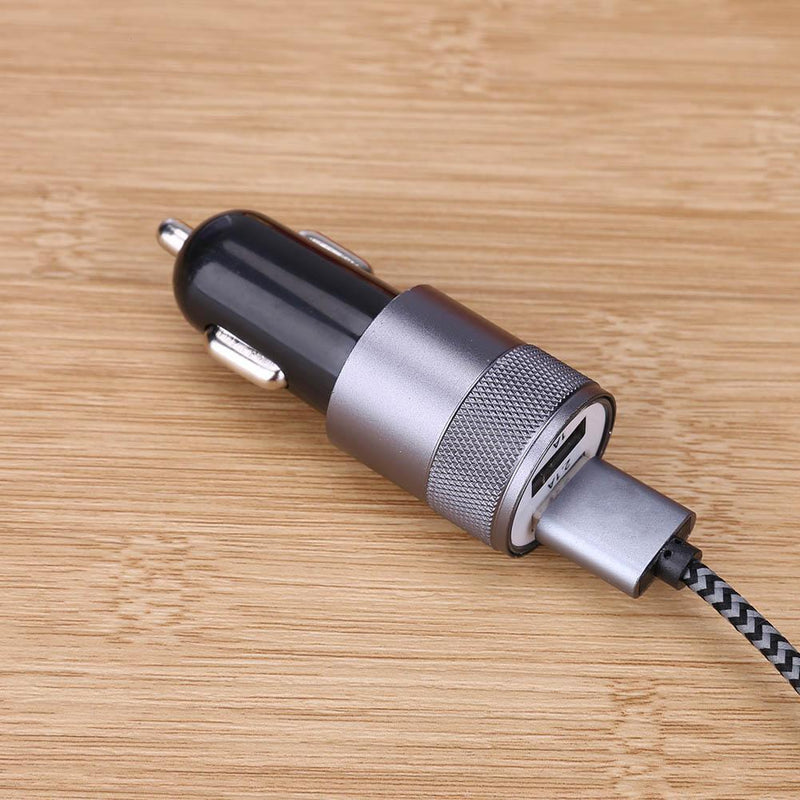 Metal Dual USB 2.1A Car Cigarette Lighter Adapter Charger(Gray+Black) Newly