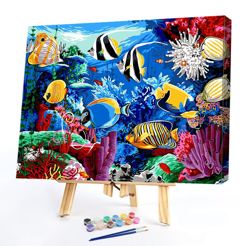 Painting By Numbers DIY Ocean Fish Canvas Oil Wall Art Picture Ornaments Kit