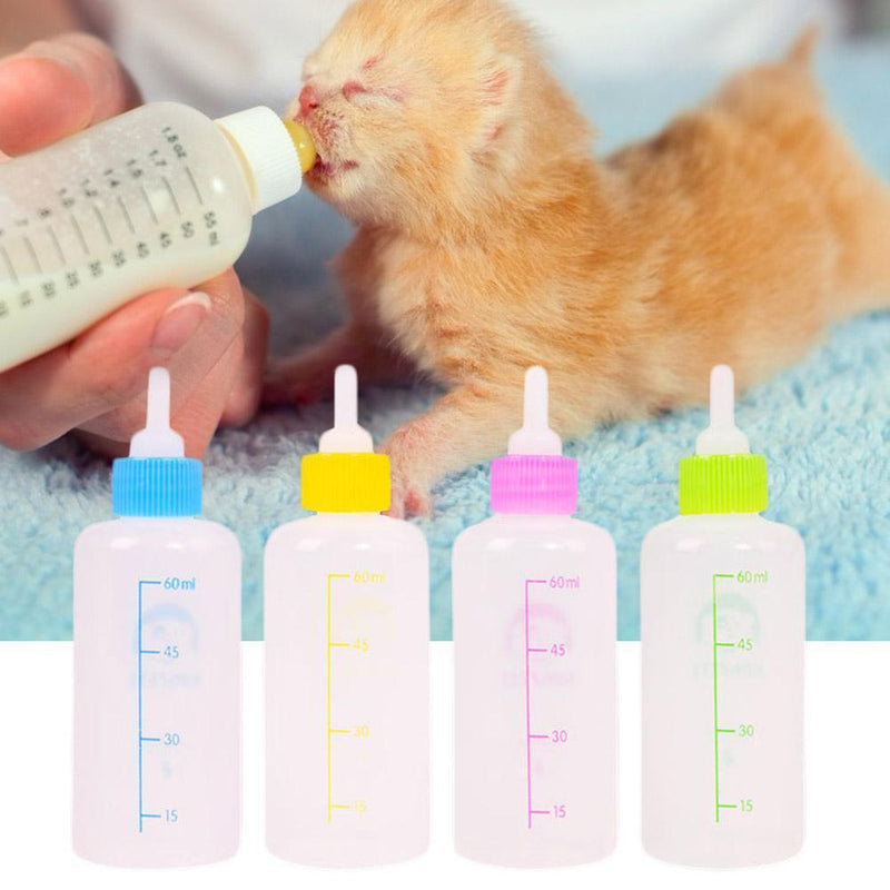 Pet Milk Bottle Nipple Set 60mL Dog Cat Drinking Water Feeder w/Cleaning Brus