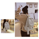 5pcs/set Cute Cat Canvas Bags Travel Backpack Shoulder Clutch Bag (Grey)