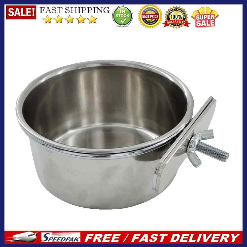 Stainless Steel Hanging Cage Birds Dish Parrot Food Drinking Anti Turnover Bo