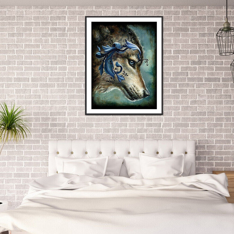 5D Rhinestone DIY Embroided Wolf Head Full Round Drill Diamond Painting Kit