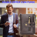 Men Retro Casual Multi-Slot Short Wallet Zipper Purse Card Holder with Chain