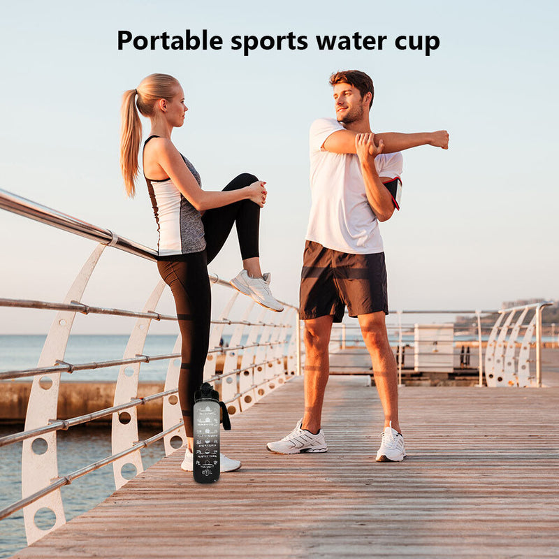 1L Sports Water Bottle with Marker Large Capacity Fitness Drink Cups (A) Newly