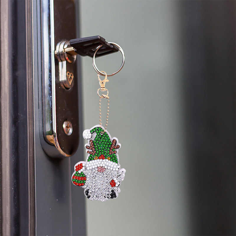 12pcs Diamond Keychain Rhinestone DIY Key Ring Santa Claus Christmas Decor Gifts