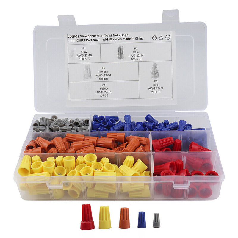 320pcs Assorted Electrical Wire Connectors Terminals Spring Insert Twist Nuts