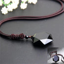 Black Black Jewelry Men Lucky Necklace Amulet Hexagram Shape Obsidian Pendant