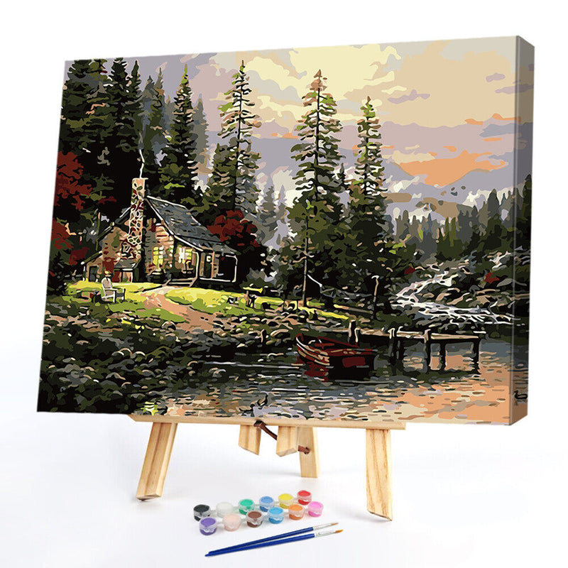 DIY Digital Oil Painting By Numbers Riverside Hat Canvas Acrylic Art 40x50cm