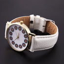 Women Lovely Flowers Printed Leather Belt Quartz Strap Student Watch(White)