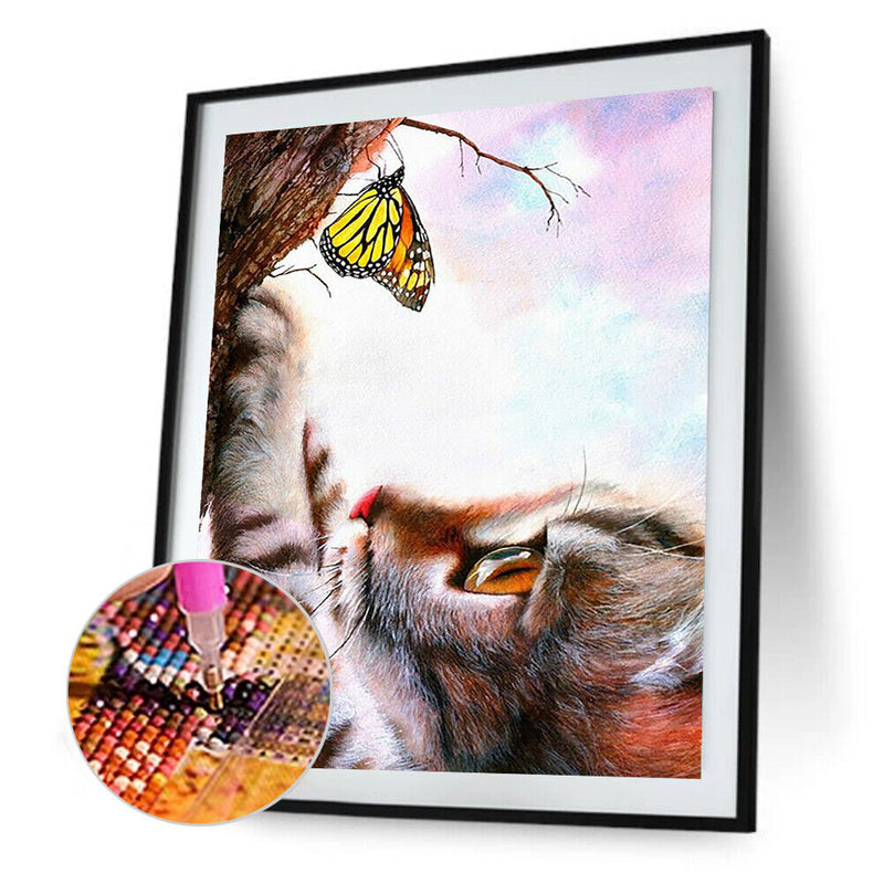 Diamond Painting 5D Full Round Drill Mosaic DIY Cat Butterfly Kit Bedroom Decor