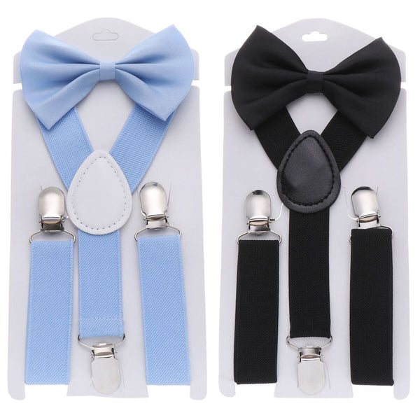 Dress Hair Bow Set Kids Suspenders Printed Bow Tie Cow Tie Belts Elastic Braces