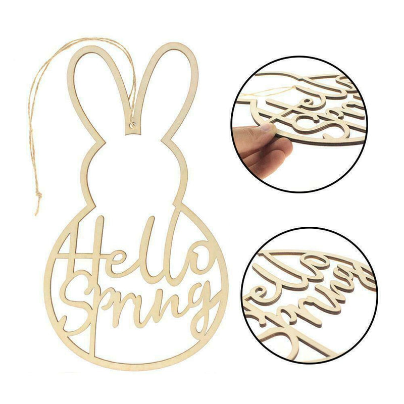 Wooden Hello Spring Wreath Sign Easter Bunny Wreath Spring Decor Wedding I8D6