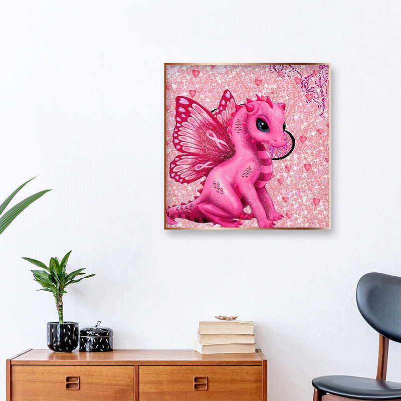 DIY 5D Full Drill Round Diamond Painting Kit Pink Dinosaur Drawing Home Decor