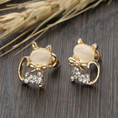 CAR JIA MA South Korean Cat Eyestone and Diamonds Earrings, Cute