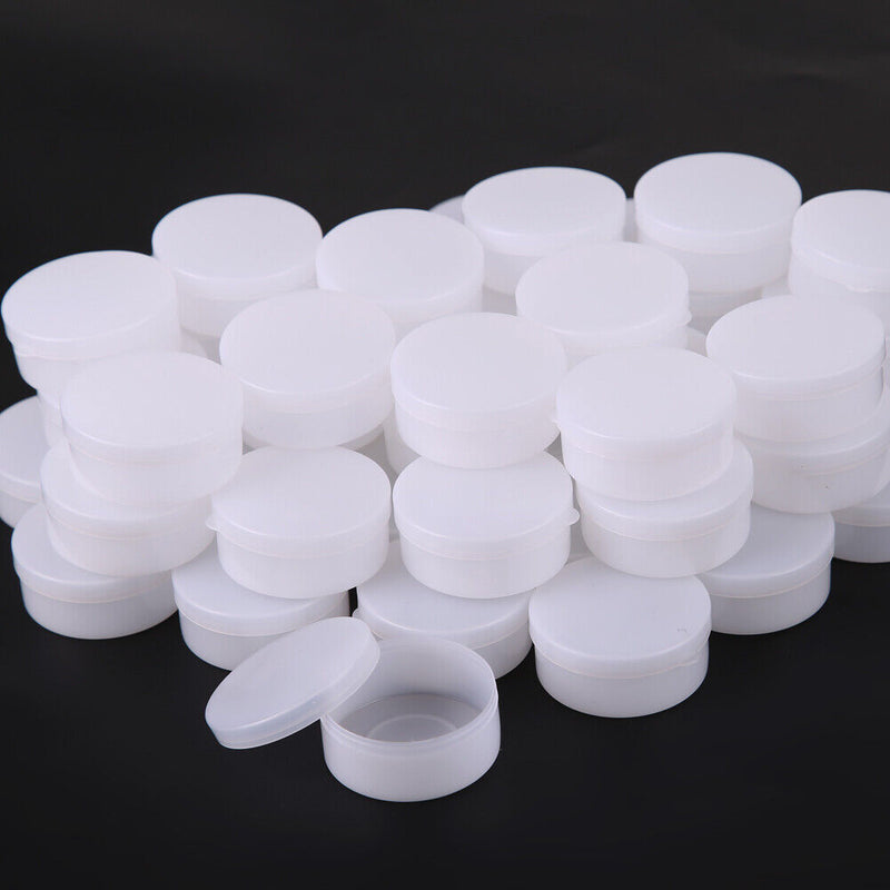 50pcs White Plastic Cosmetic Sample Container 10 Grams Jars Pot Glover