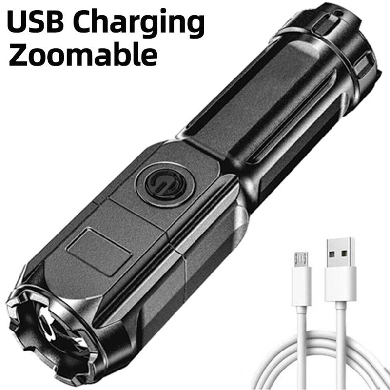 XPE LED Portable Plastic USB Rechargeable Flashlight for Outdoor Hiking Camping