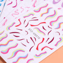Nail Art Stickers Decals Transfers Pink Wavy Swirls Manicure Lines Abstract V2O4