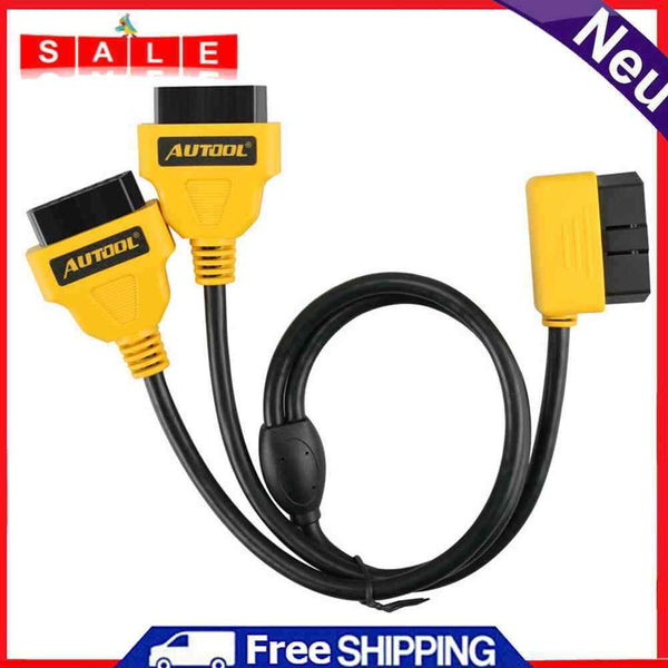 AUTOOL OBD2 OBD II 90 Angled 16Pin Male to Dual Straight Female & Splitter Cable
