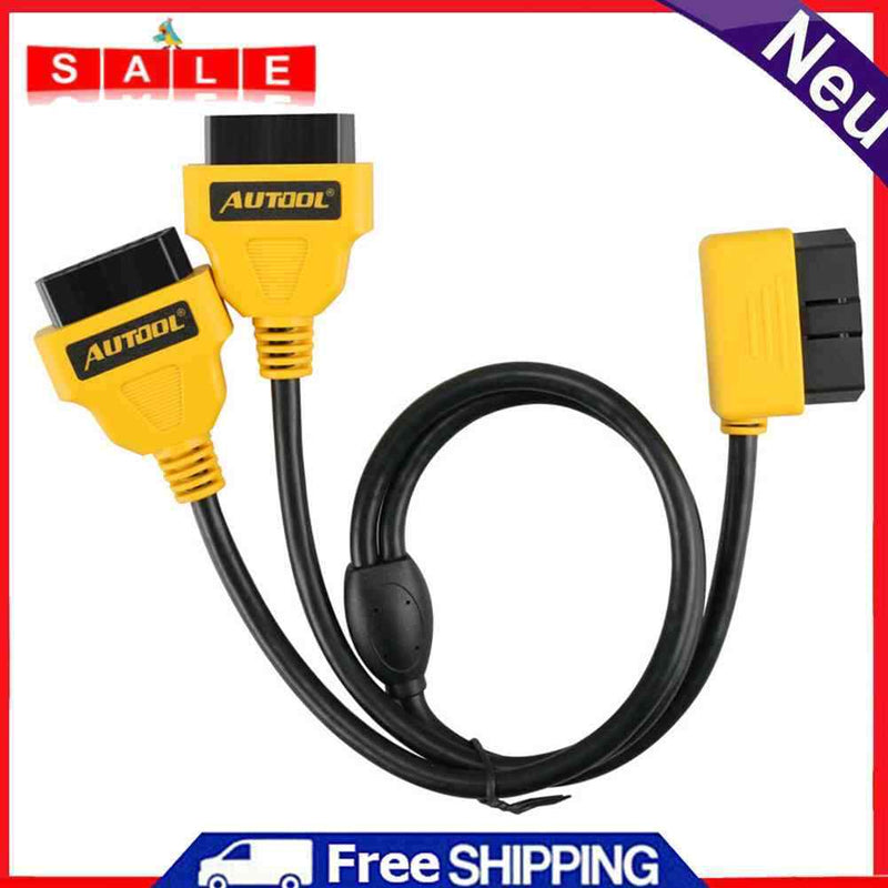 AUTOOL OBD2 OBD II 90 Angled 16Pin Male to Dual Straight Female & Splitter Cable