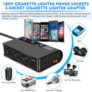 Cigarette Lighter 3 Socket 180W DC Power Adapter USB Car Charger (Black) Newly