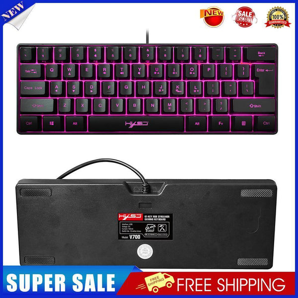 HXSJ V700 61 Keys RGB Backlight USB Wired Keyboard for Computer PC Gamers