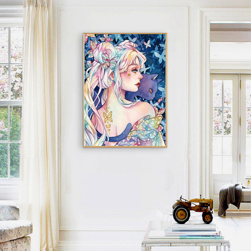 Girl Holding Cat Oil Paint By Numbers Kits Canvas Picture Wall Art DIY Crafts