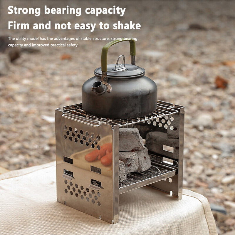 Outdoor Barbecue Mini Stainless Steel Firewood Stove Grill Camping Accessories