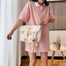 Women Preppy Style Multi Pocket Shoulder Bag Solid Color Casual Satchel Bag