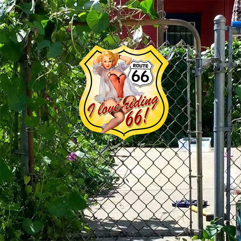 Shield Shape Route 66 Sexy Plate Metal Tin Sign Plaque for Bar Pub Club