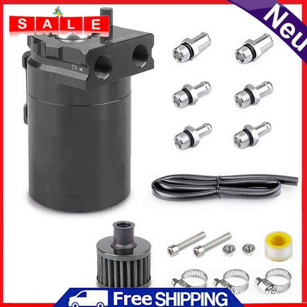 Baffled Car Oil Trap Catch Can Tank Set with Air Filter Pants Fuel Reservoir Kit