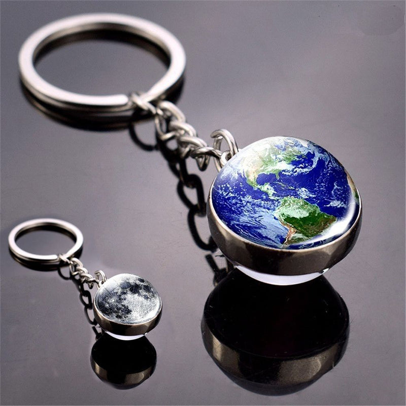 Unique Glass Dome Galaxy Ball Planet Keyring Solar System Keychain Double Sided