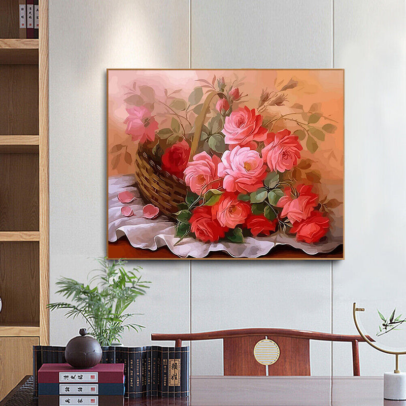 Peony in Basket Oil Paint By Numbers Kit DIY Acrylic Painting on Canvas Art