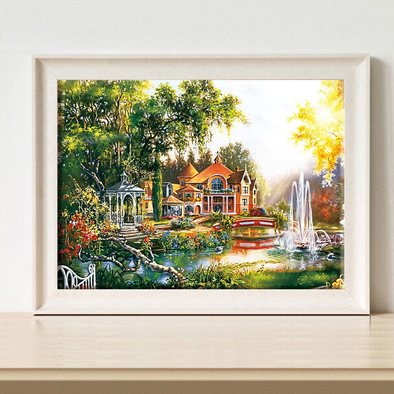50x40cm Fountain Villa Frameless Picture Oil Paint By Numbers Painted Picture