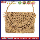 Women Paper Rope Hand-Woven Tassel Shoulder Bags Casual Beach Messenger Flap Bag