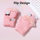 Children 3-6 Years Knitted Mittens Gloves Half Finger Mitten Flip Cover