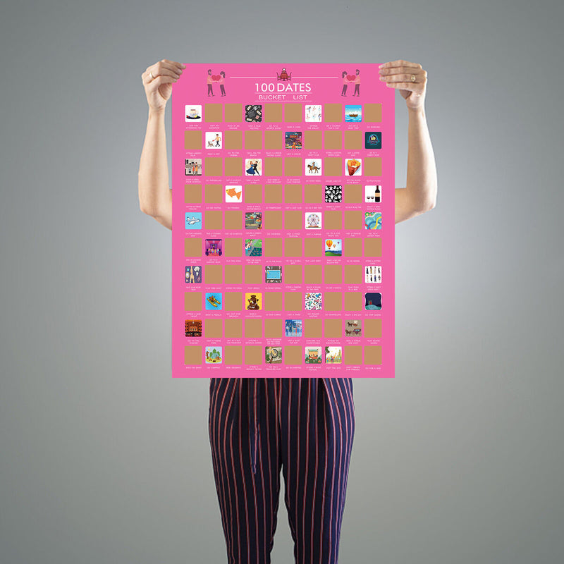 100 Date Scratch Off Poster - Wall Art Decor Bucket List Scratch Poster Newly