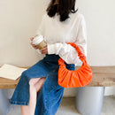 Retro Women Pure Color Pleated PU Underarm Bag Casual Ladies Top-handle Handbag
