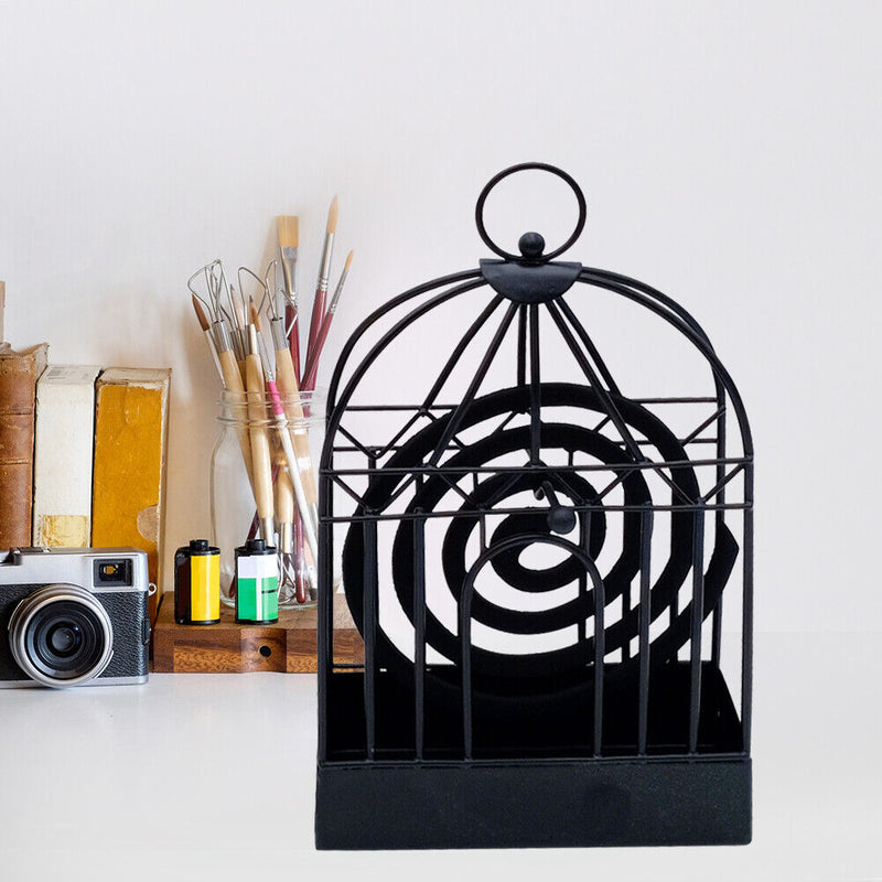 Birdcage Mosquito Repellent Incense Holder Wrought Iron Burner Rack (Black)