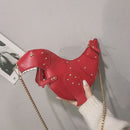 Women Cartoon Dinosaur Shoulder Bag Rivet PU Leather Crossbody Bags (Red)